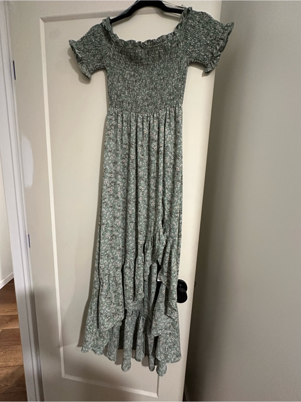 Francesca's Collections Sage Floral Smocked Off-Shoulder Maxi Dress